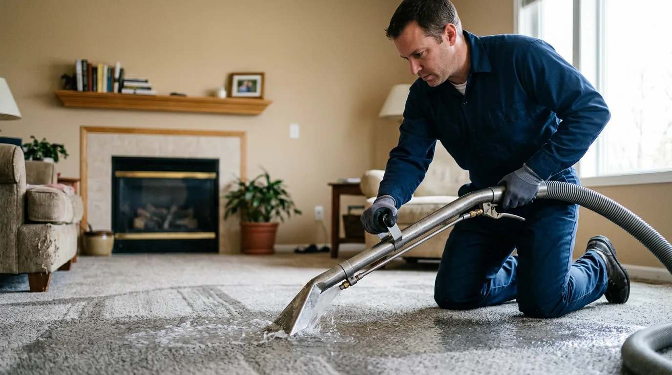 Water damage restoration technician working near Comstock, WI